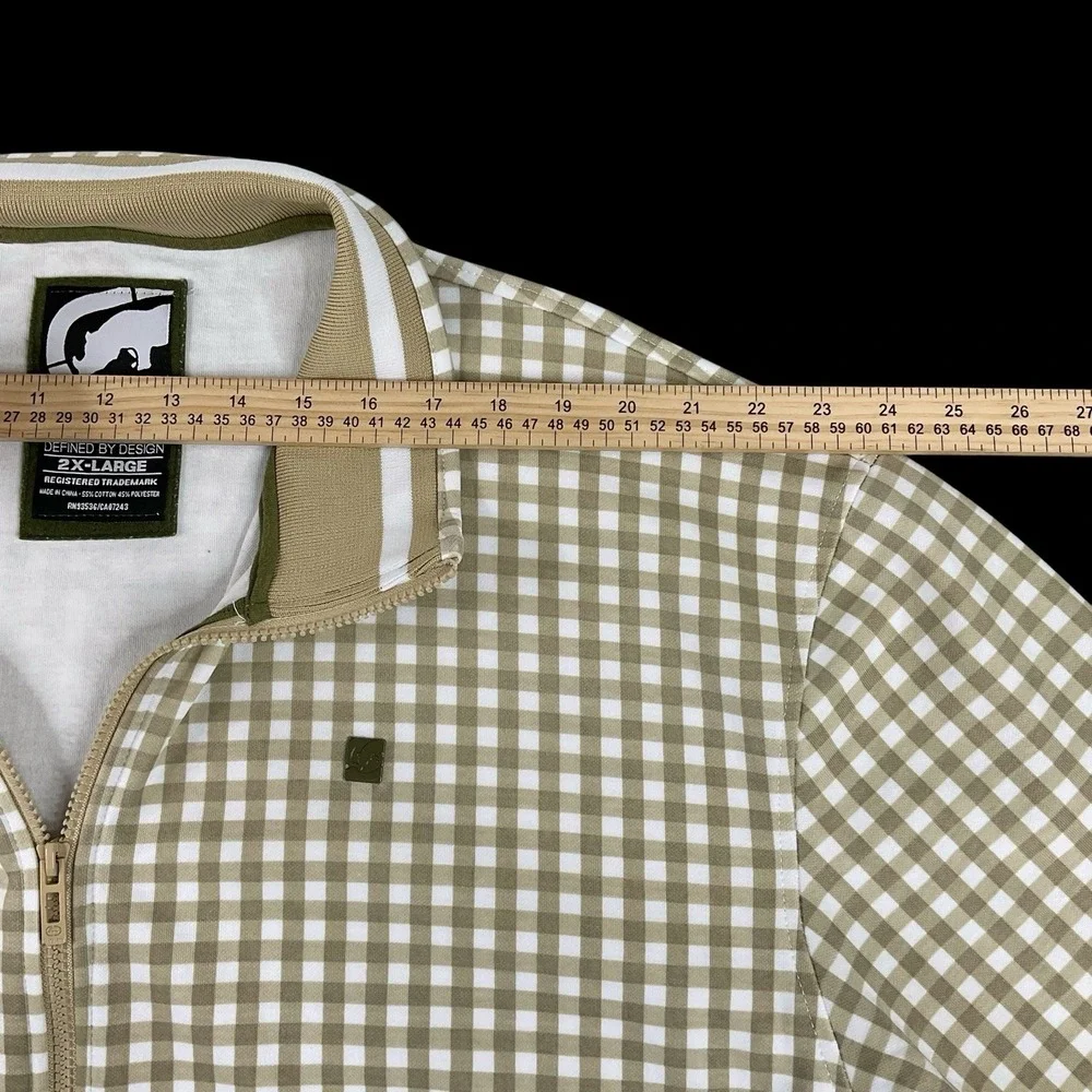 Ecko Unltd Jacket Men 2XL Long Sleeve Full Zip Beige White‎ Check